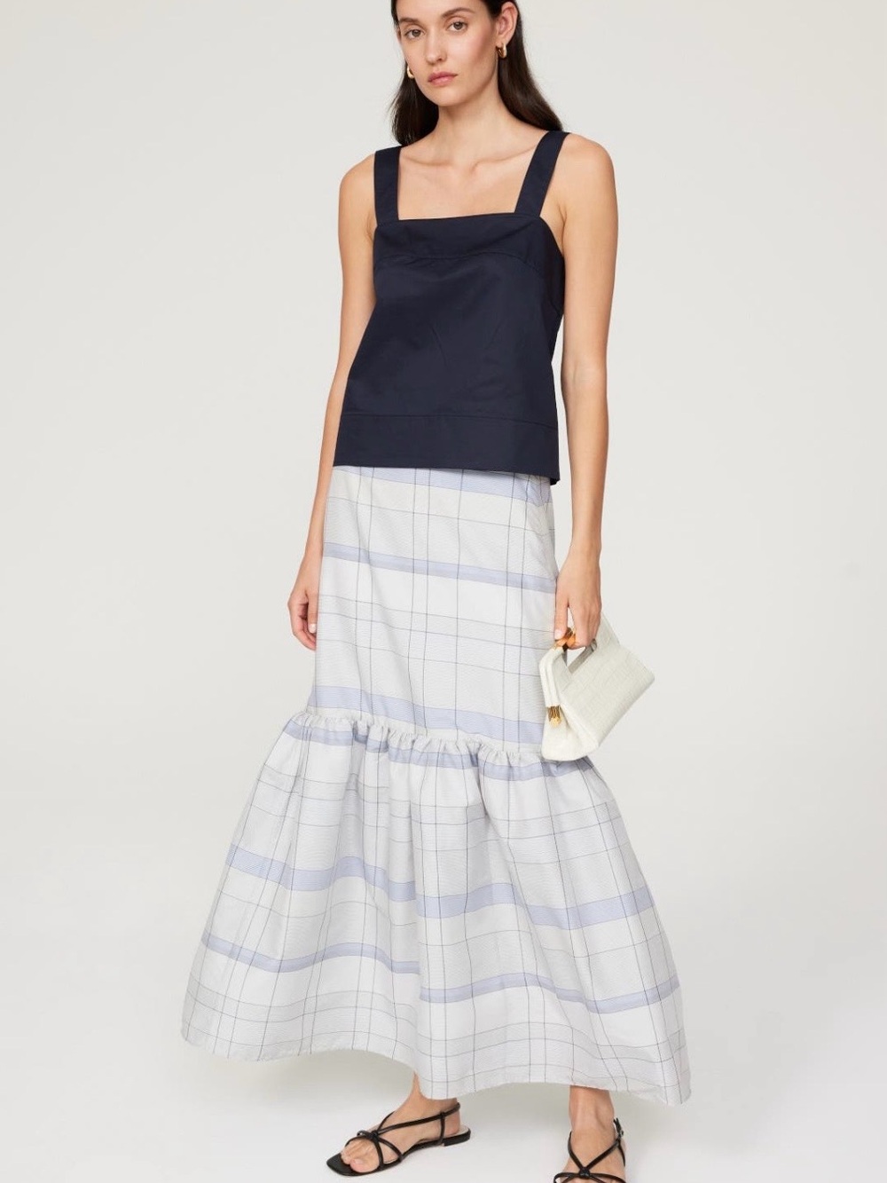 Club Monaco~Beach Plaid~White and Light Blue Maxi Skirt~Size 6~$199~